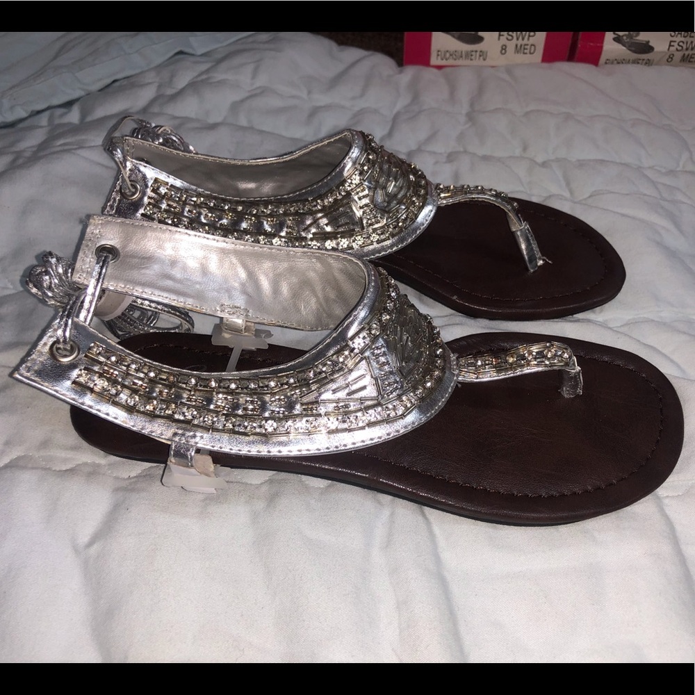 🆕✨ Tie Around Flat Silver Sandals